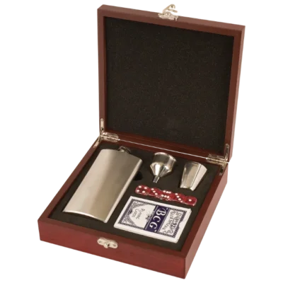 Rosewood Finish Flask Set