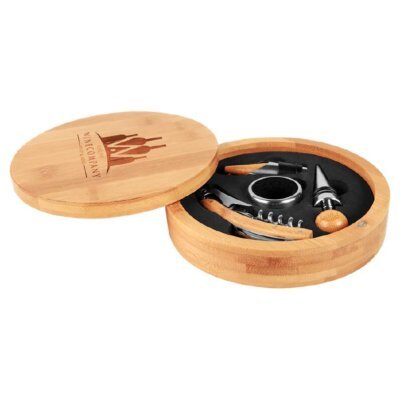 Wine Tool Set Round Bamboo 4-Piece